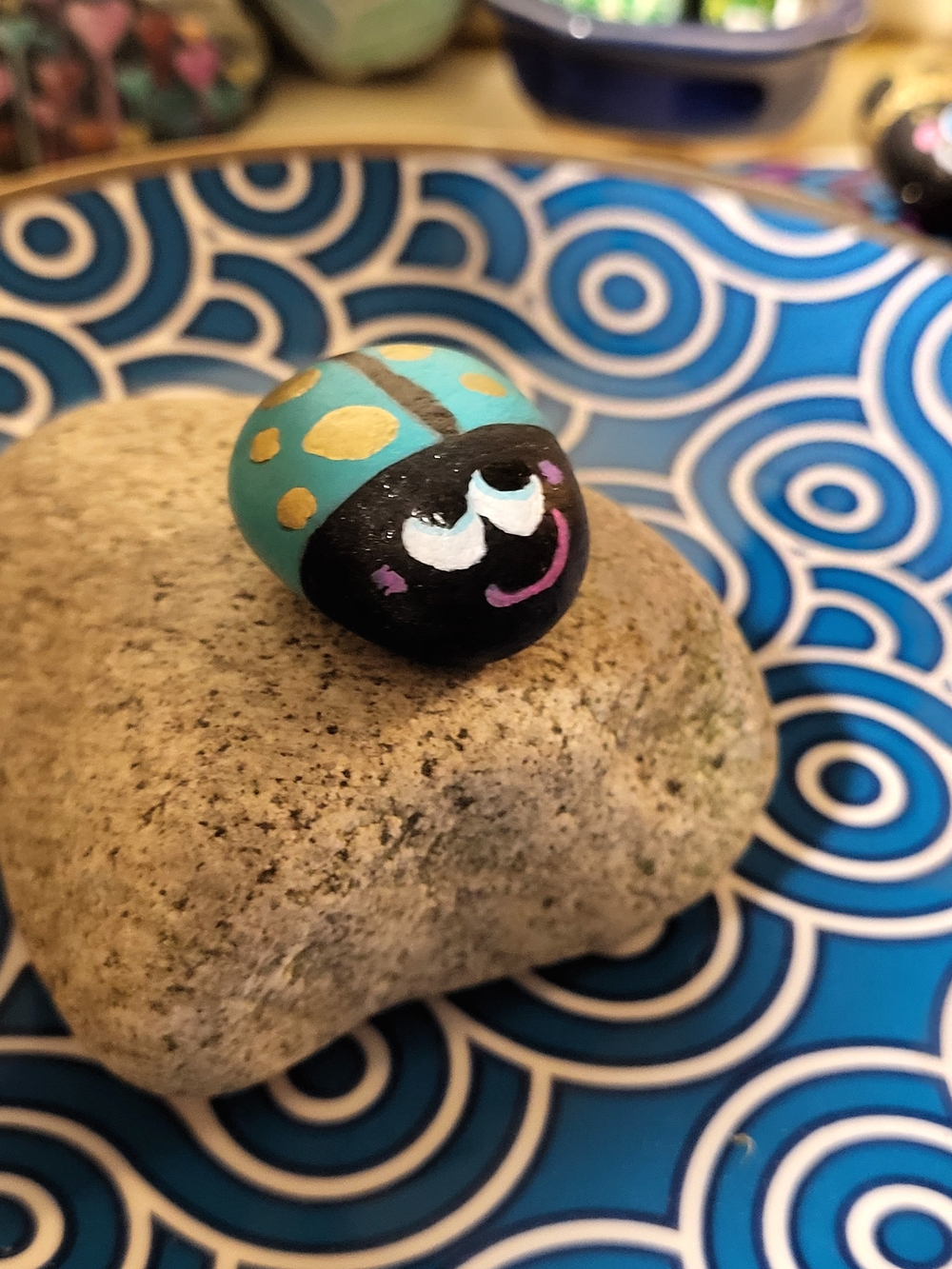 Hand-Painted Blue and Gold Decorative Ladybug Stone Set - Home Accents - Picture 6 of 10